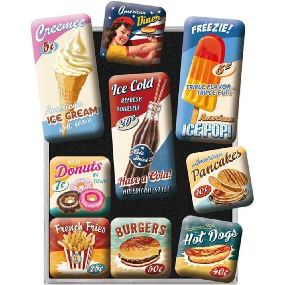 Retro-Style Fridge Magnets, American Diner – Gift idea for USA & Diner Fans